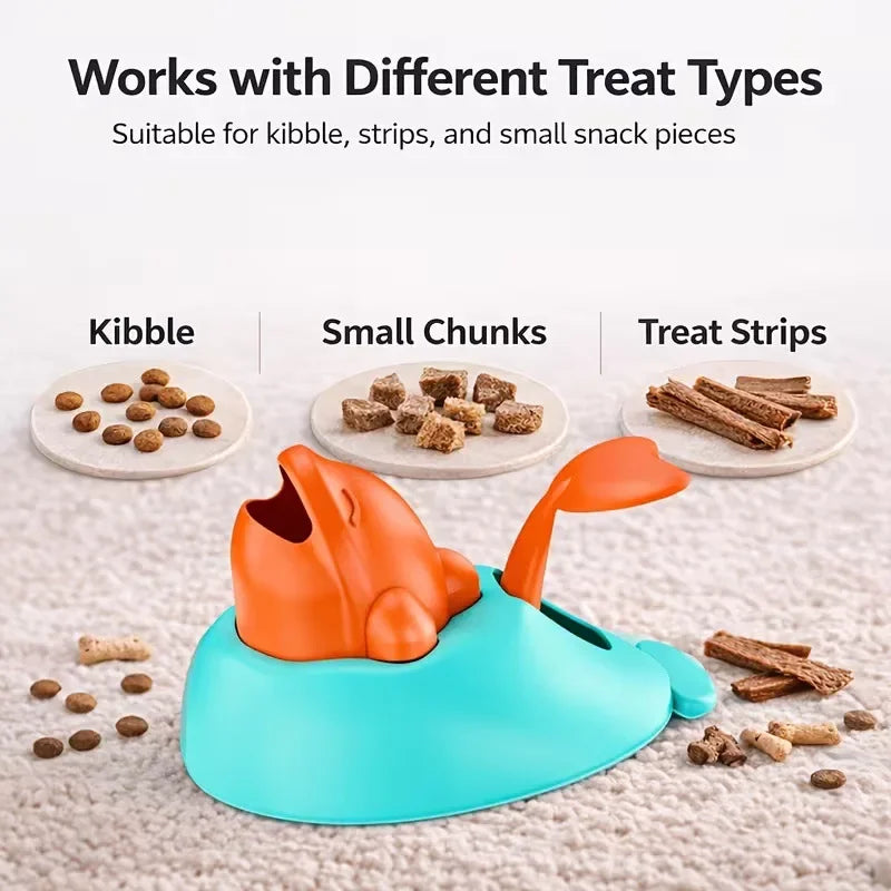 Works with kibble, small chunks and treat strips