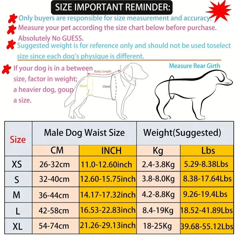 Belly band size chart