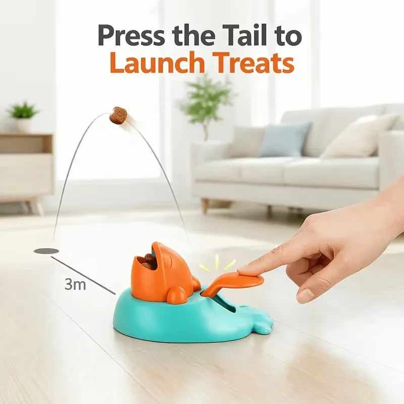 Press the tail to launch treats