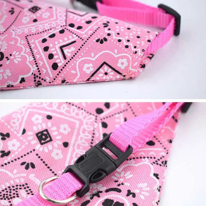 Paisley bandana fabric and quick-release buckle detail