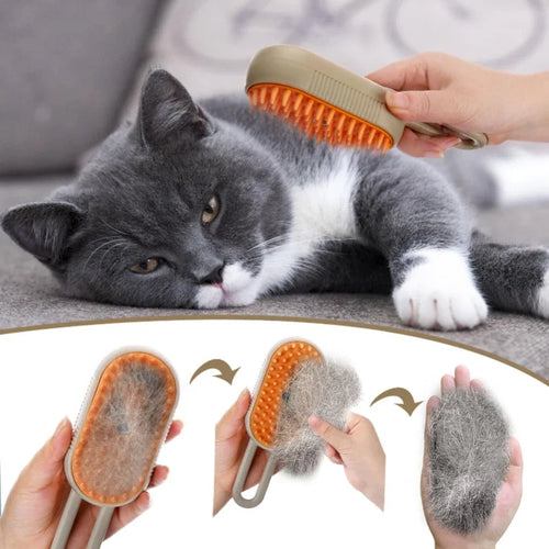 Cat being brushed with the misting grooming brush