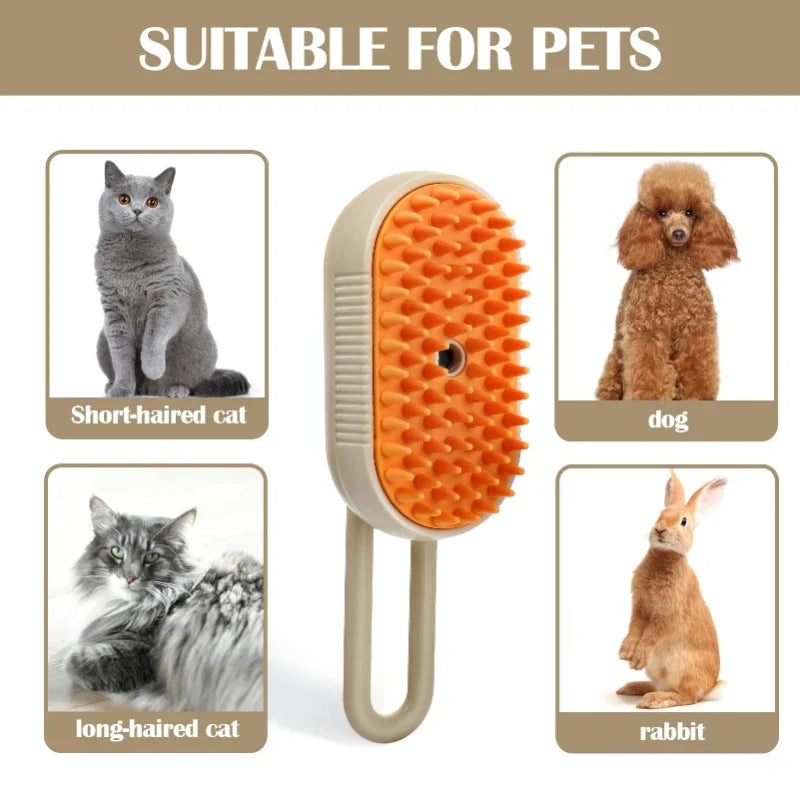 Misting grooming brush on dogs and cats
