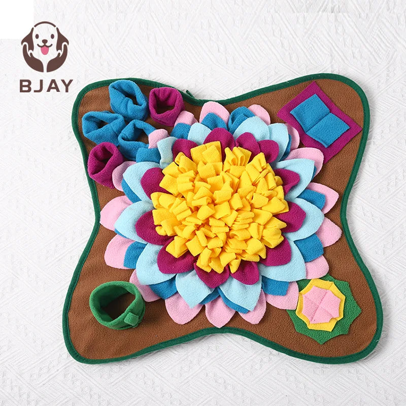 Dog foraging on the snuffle mat