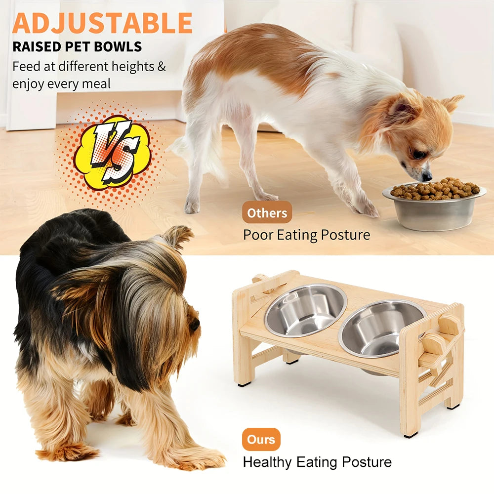 Small pets using the elevated wooden feeder